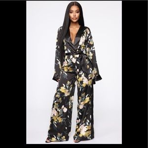 Beautiful Black satin floral jumpsuit